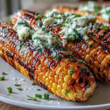 Colorful platter of grilled corn on the cob with four herbed butter variations, including parsley-chive, basil-lemon, cilantro-lime, and Parmesan-paprika spreads.  
