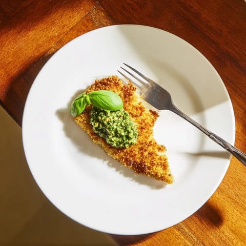 Golden, crunchy Crispy Pesto Chicken Cutlets served with lemon wedges, perfect for a flavorful weeknight dinner.