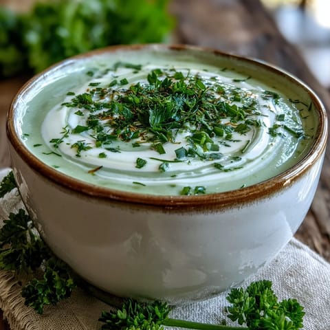 Creamy Celery and Herb Soup served hot in a rustic ceramic bowl with a side of crusty bread for dipping.