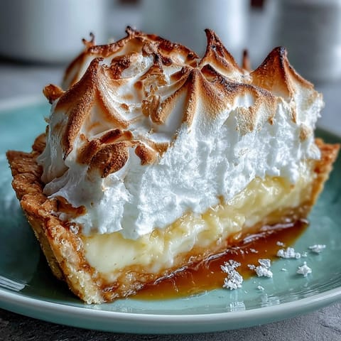 Golden-brown Lemon Meringue Pie with fluffy toasted peaks and vibrant yellow curd filling.