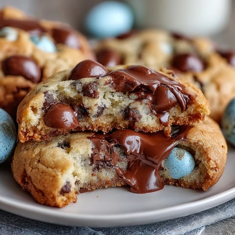 Soft, chewy Cadbury Mini Egg Easter Chocolate Chip Cookies bursting with colorful candy and melted chocolate chips.  