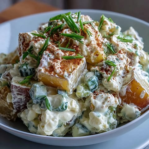 Juneteenth Soul Food Potato Salad, creamy with dill pickles and mustard, ready for picnics.