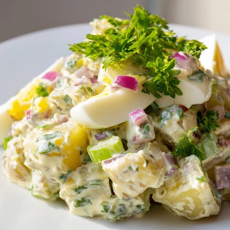 Classic American potato salad with tender potatoes, creamy dressing, and diced veggies, perfect for summer barbecues.