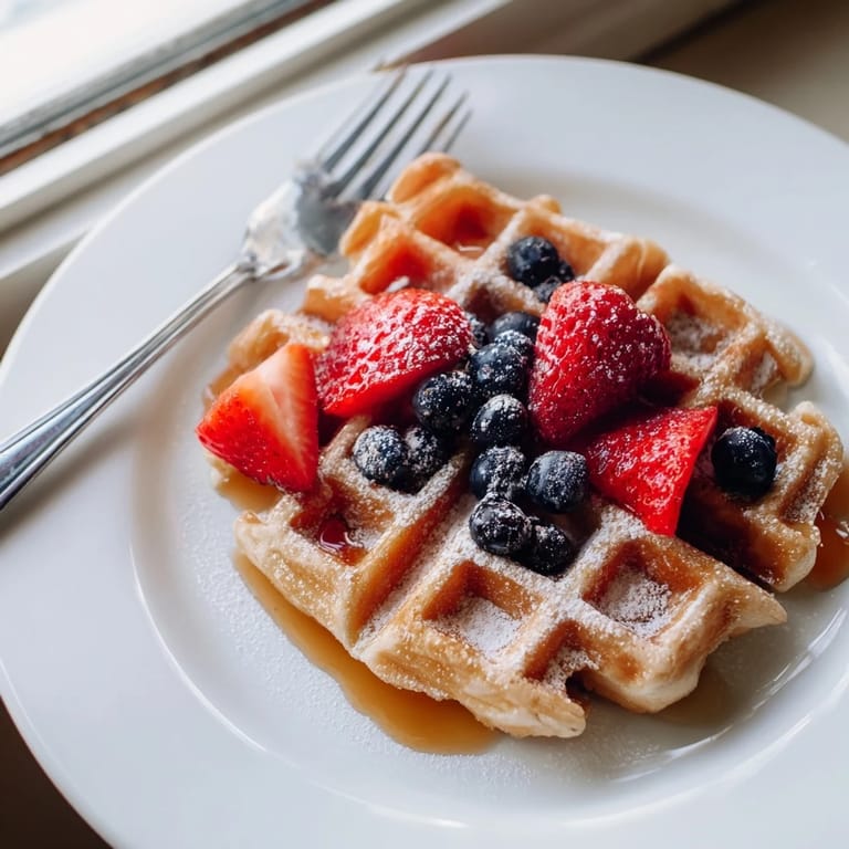 Buttery Waffles steam gently on a plate, paired with whipped cream for a sweet breakfast.