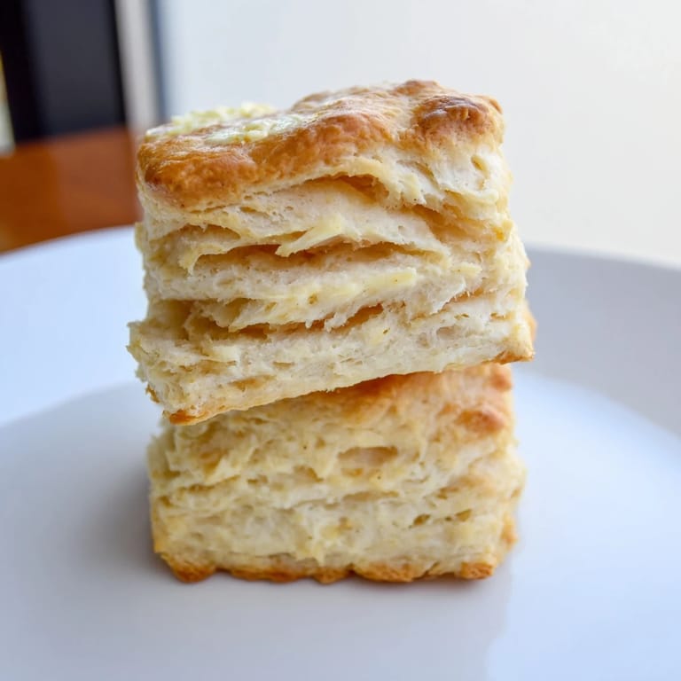 Warm Buttermilk Biscuits brushed with butter, served beside a jar of strawberry jam.