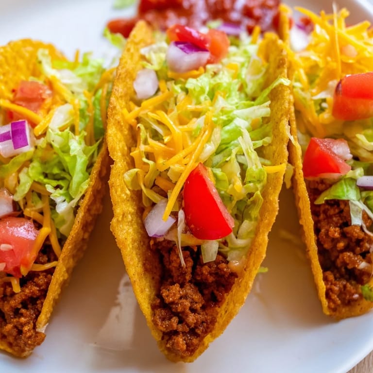Family-style platter of warm American-Style Tacos loaded with flavorful ground beef, fresh veggies, and toppings ready to serve.