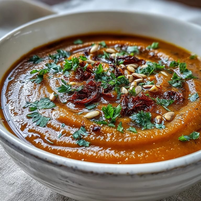 Roasted Vegetable Soup served warm in a rustic bowl, featuring golden, caramelized seasonal vegetables and herbs.