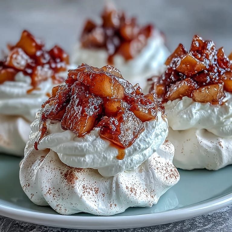 Mini Hot Toddy Pavlovas served elegantly on a platter with spiced syrup and extra lemon zest.