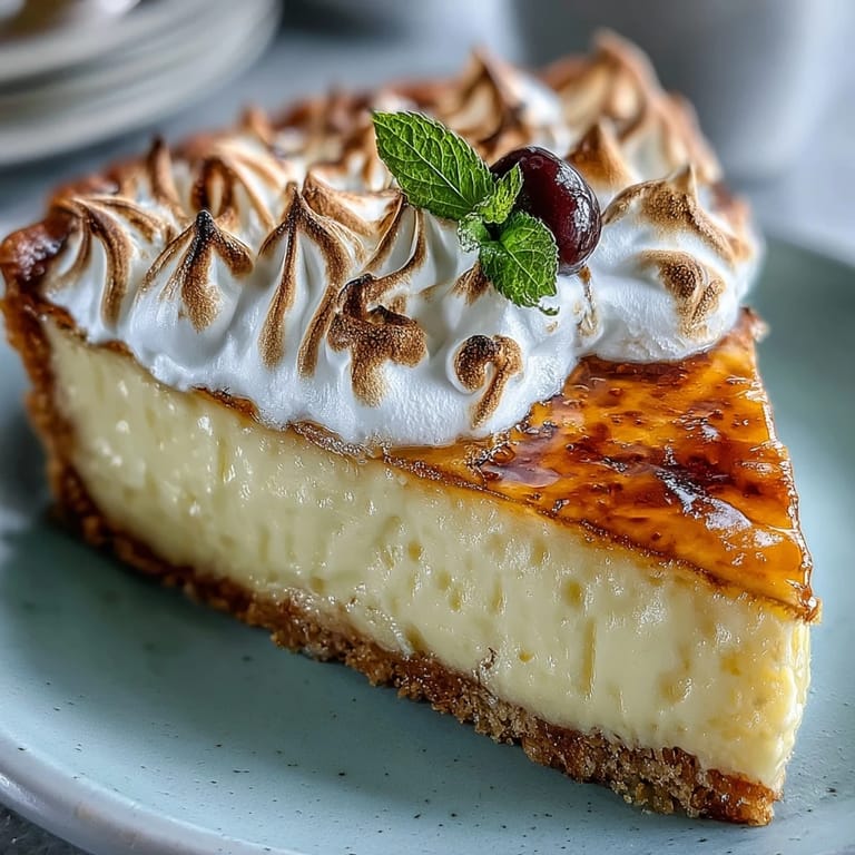 Freshly baked Lemon Meringue Pie slice on a plate with dollops of whipped cream.