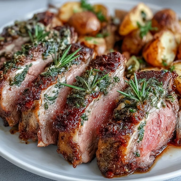 Golden, crispy potatoes seasoned with smoked paprika are tossed with bright green olives, lemon zest, and parsley in this One-Pan Roast Rack of Lamb.