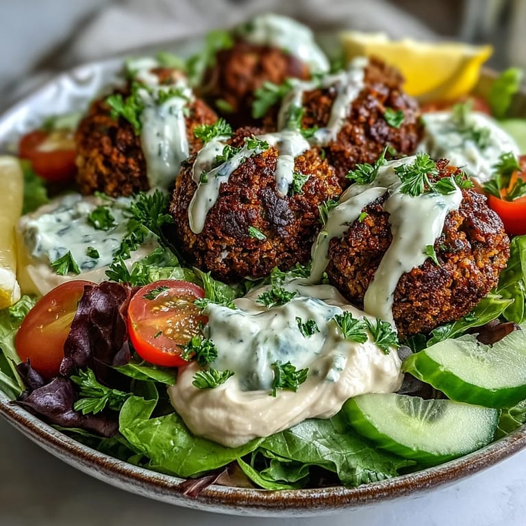 Serving suggestion for a vegetarian Falafel Bowl, garnished with parsley and sesame seeds, ready to enjoy for lunch or dinner.