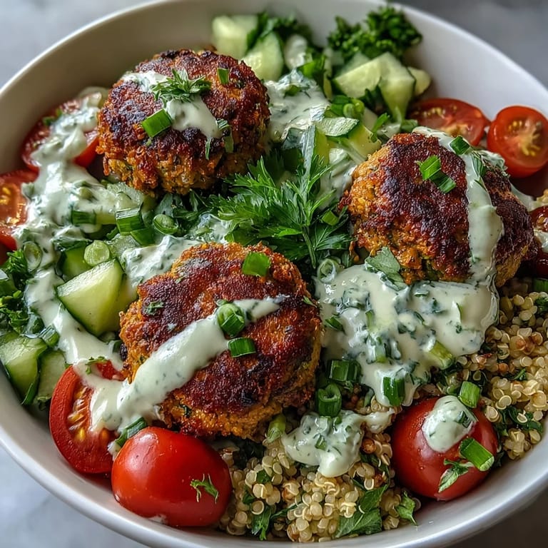 Healthy Falafel Quinoa Salad Bowl with vibrant greens and golden falafel, ready to serve for a nutritious lunch.