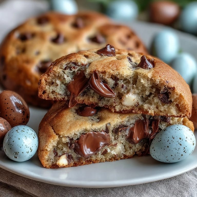 Festive Cadbury Mini Egg Easter Chocolate Chip Cookies with vibrant Mini Eggs, ideal for holiday cookie trays.