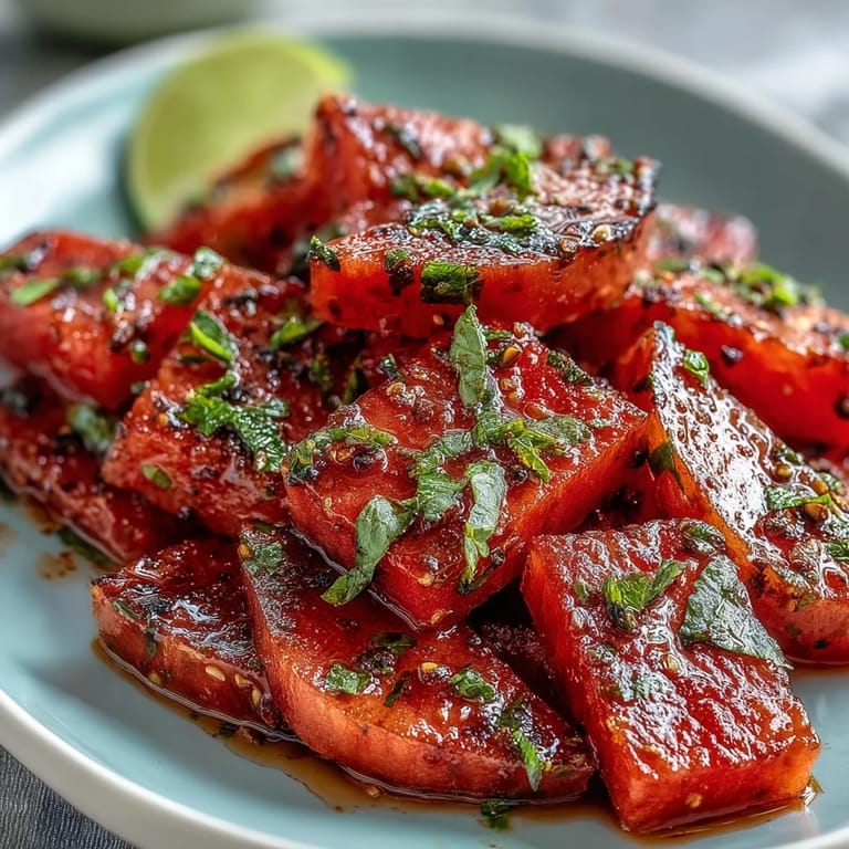 Colorful watermelon sticks sprinkled with chili-lime Tajin and fresh lime, ideal for a quick, healthy snack.