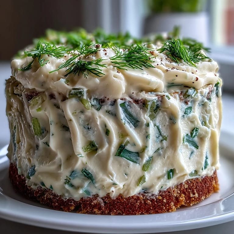 Delectable pickle cake, beautifully frosted with tangy dill cream, ready to impress guests.