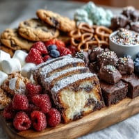 Vibrant graduation dessert board featuring an array of cake slices, cookies, and brownie bites perfect for sharing at celebrations.